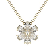 Yellow Gold Pear Shaped Diamond Floral Inspired Pendant With Prong Setting.